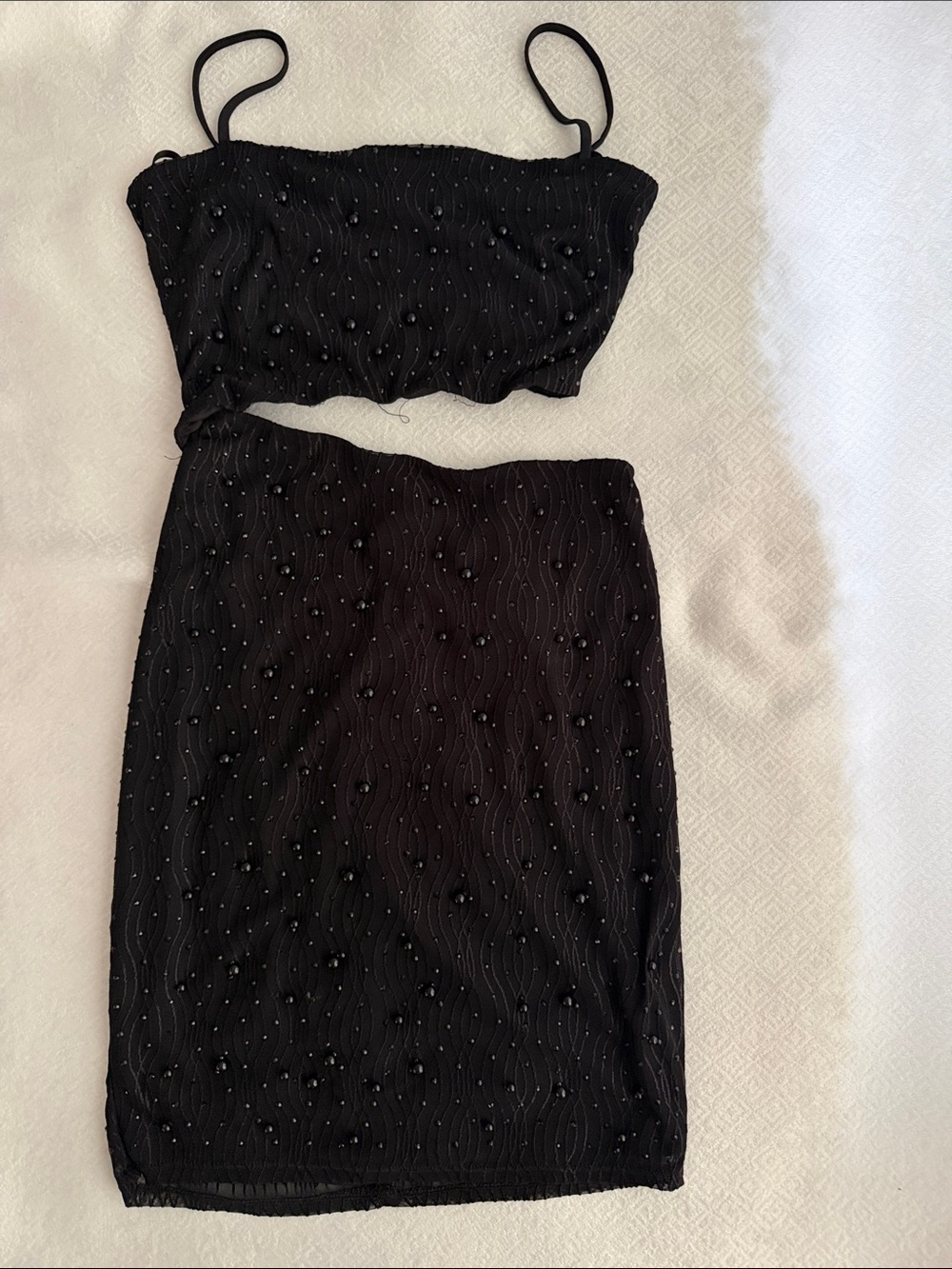 Black Beaded Two-Piece Dress Crop Top and Skirt Set